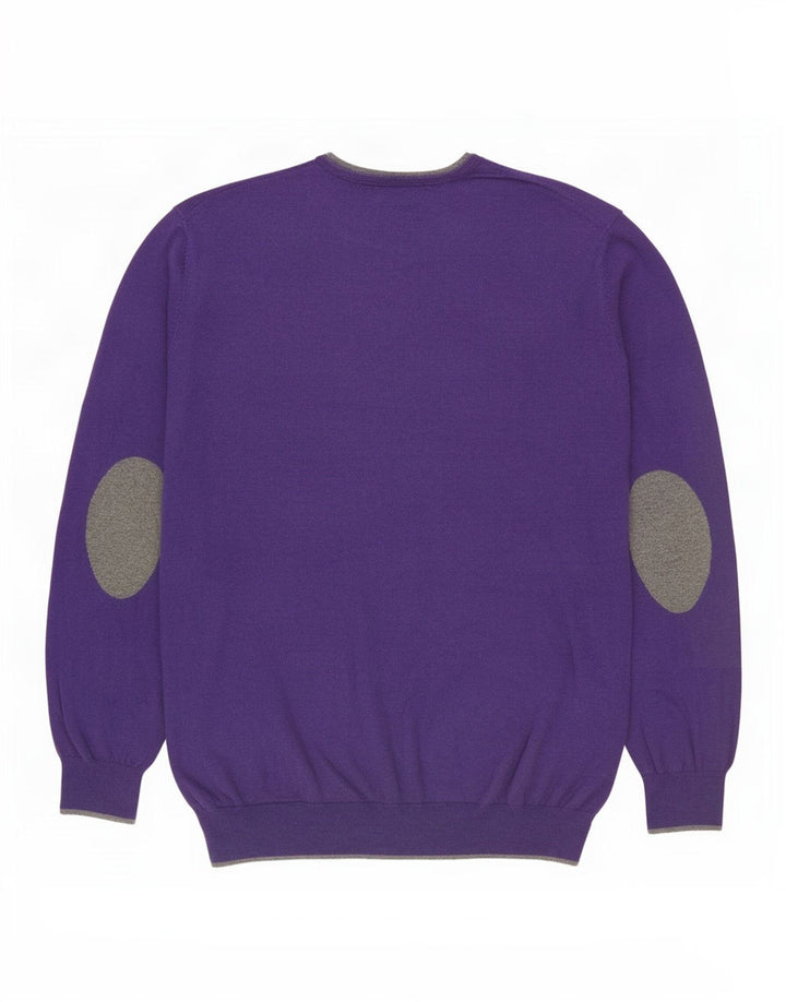 Massimo Dutti Herren-Pullover mit Rundhalsausschnitt, XL, lila Baumwolle