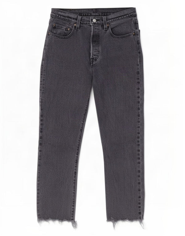 Levi's Damen 501 Crop Straight Jeans W27 L26 Graue Baumwolle