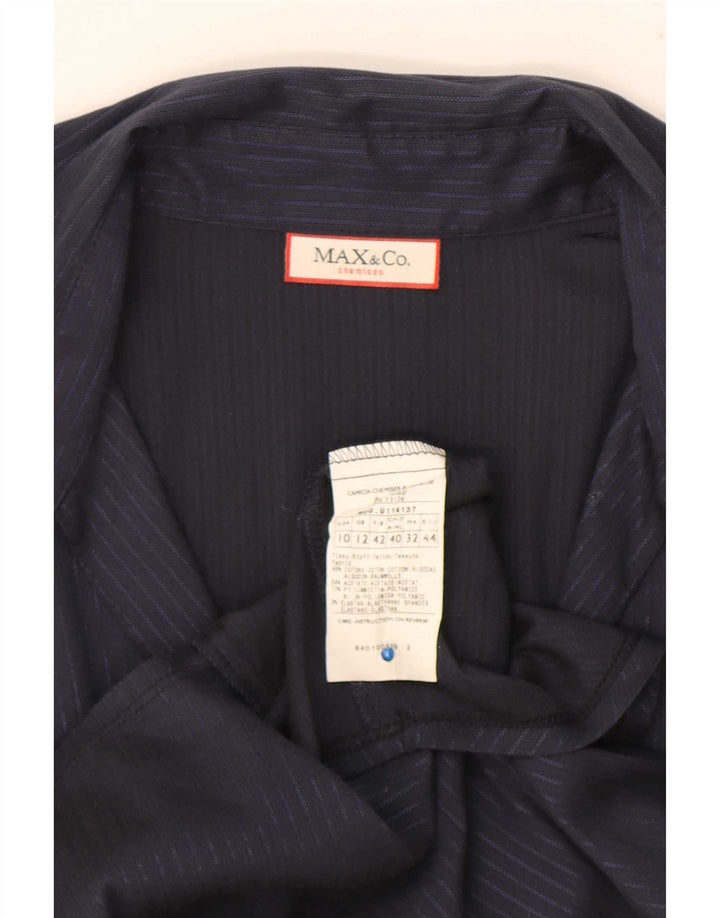 Max & Co. Damen-Hemdbluse UK 12 Mittelmarineblaue Nadelstreifen-Baumwolle