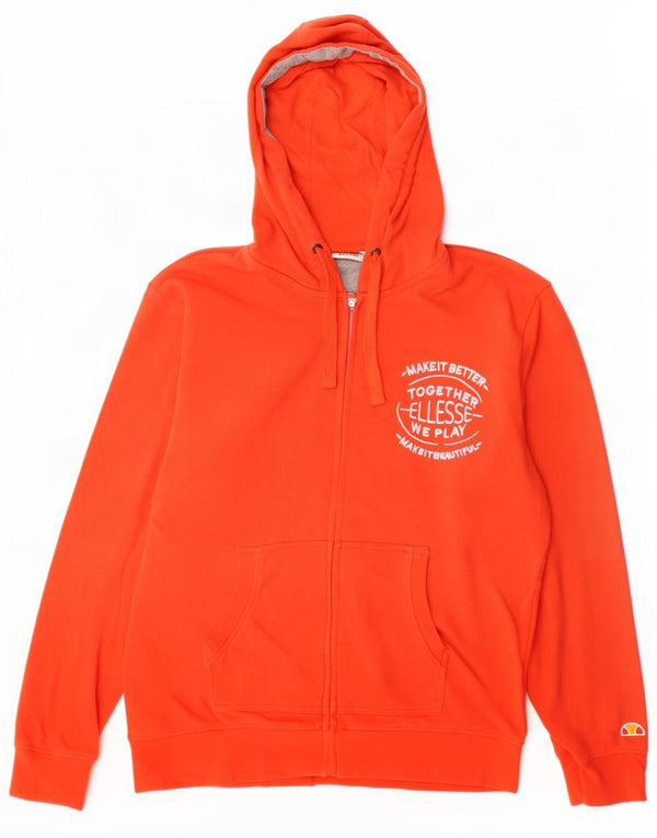 Ellesse Herren-Kapuzenpullover mit grafischem Reißverschluss, mittelorangefarbene Baumwolle