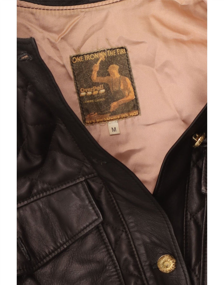 Vintage Damen Lederjacke UK 14 Mittelschwarzes Leder