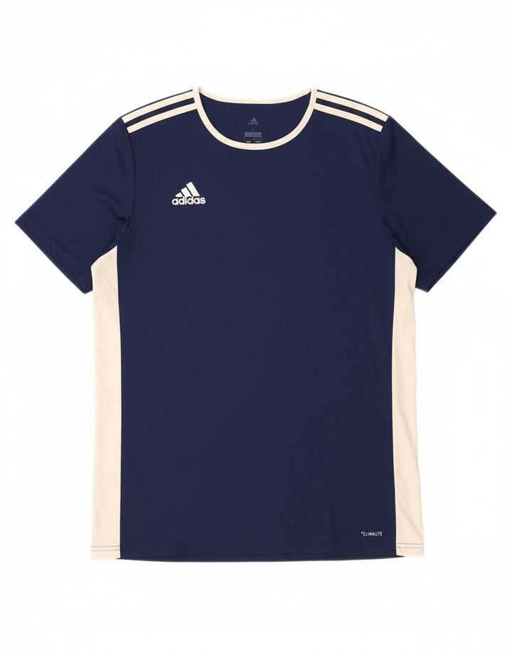 ADIDAS Mens Climalite T-Shirt Top Large Navy Blue Colourblock Polyester