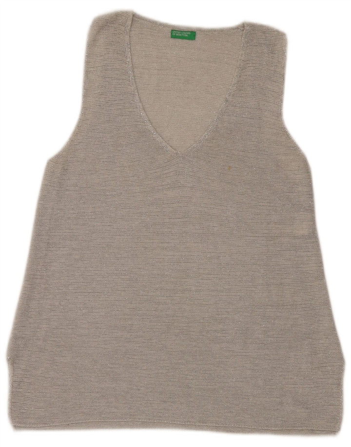 Benetton Damen-Trägershirt, UK-Größe 44, Größe L, graue Baumwolle
