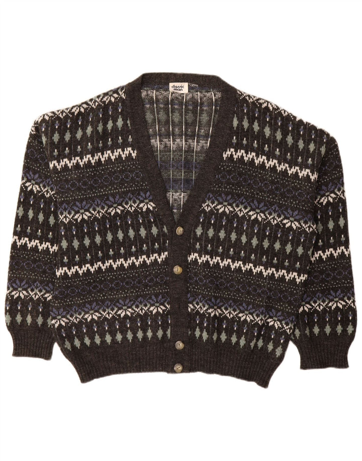 Vintage Herren Cardigan Pullover XL Grau Fair Isle