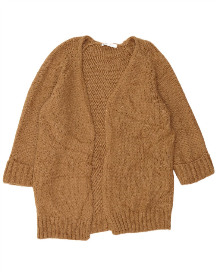 ZARA Damen-Strickjacke, übergroß, lang geschnitten, offen, Gr. 10, Größe S, Braun