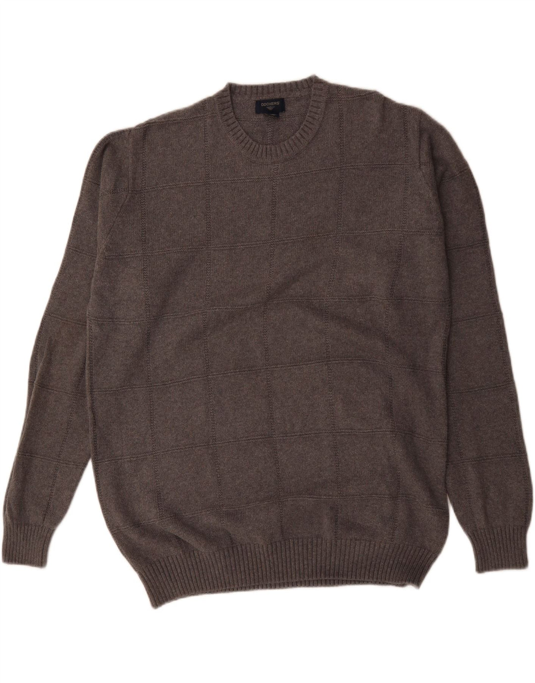 Dockers Herren-Pullover mit Rundhalsausschnitt, groß, grau kariert, Baumwolle