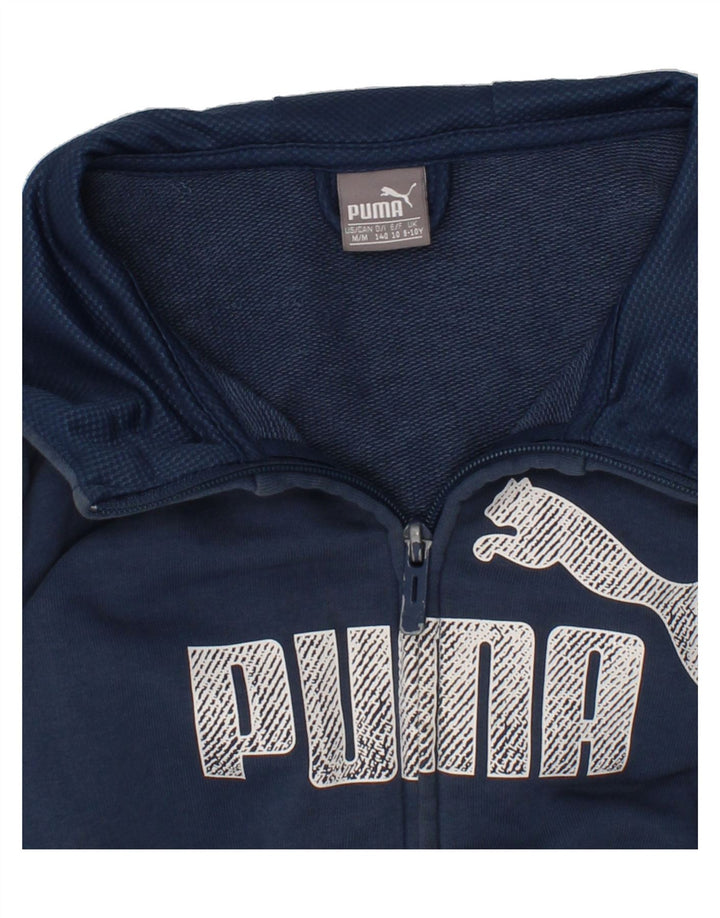 PUMA Boys Graphic Zip Hoodie Sweater 9-10 Years Navy Blue Vintage Puma and Second-Hand Puma from Messina Hembry 