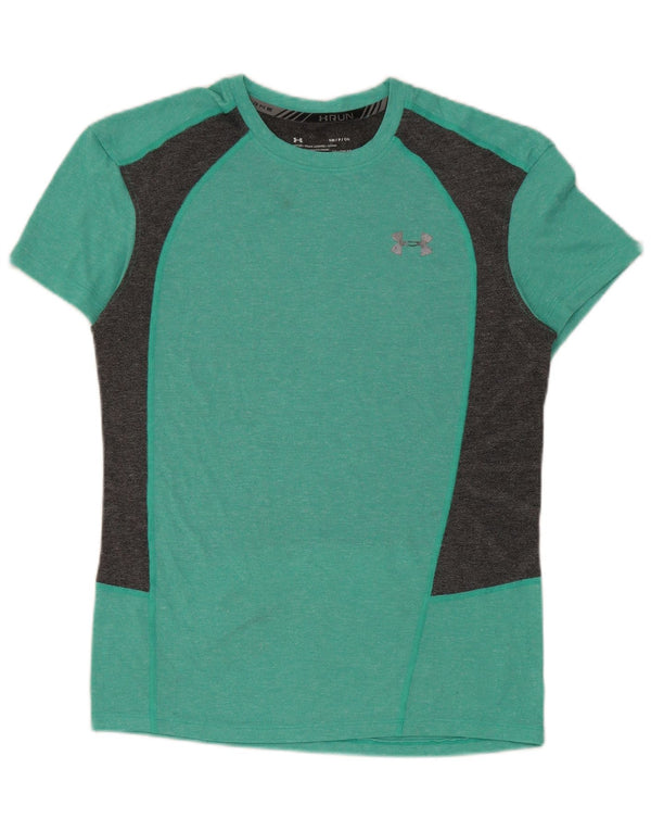 Under Armour Damen Heat Gear T-Shirt Top UK 10 Small Grün Farbblock