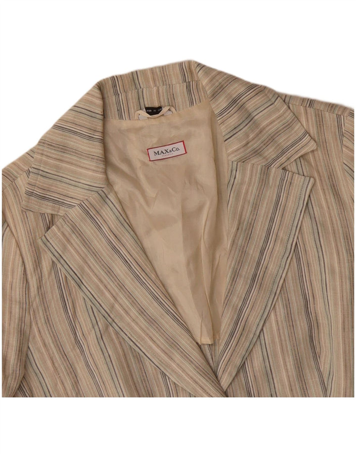 MAX & CO. Damen-Blazerjacke mit 2 Knöpfen, UK 16, großes beige gestreiftes Leinen