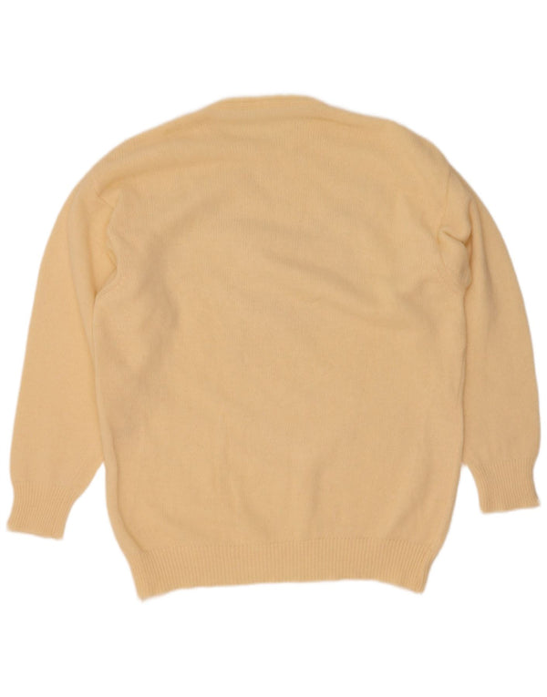 Vintage Damen Pullover mit grafischem Rundhalsausschnitt, UK 16, große gelbe Wolle