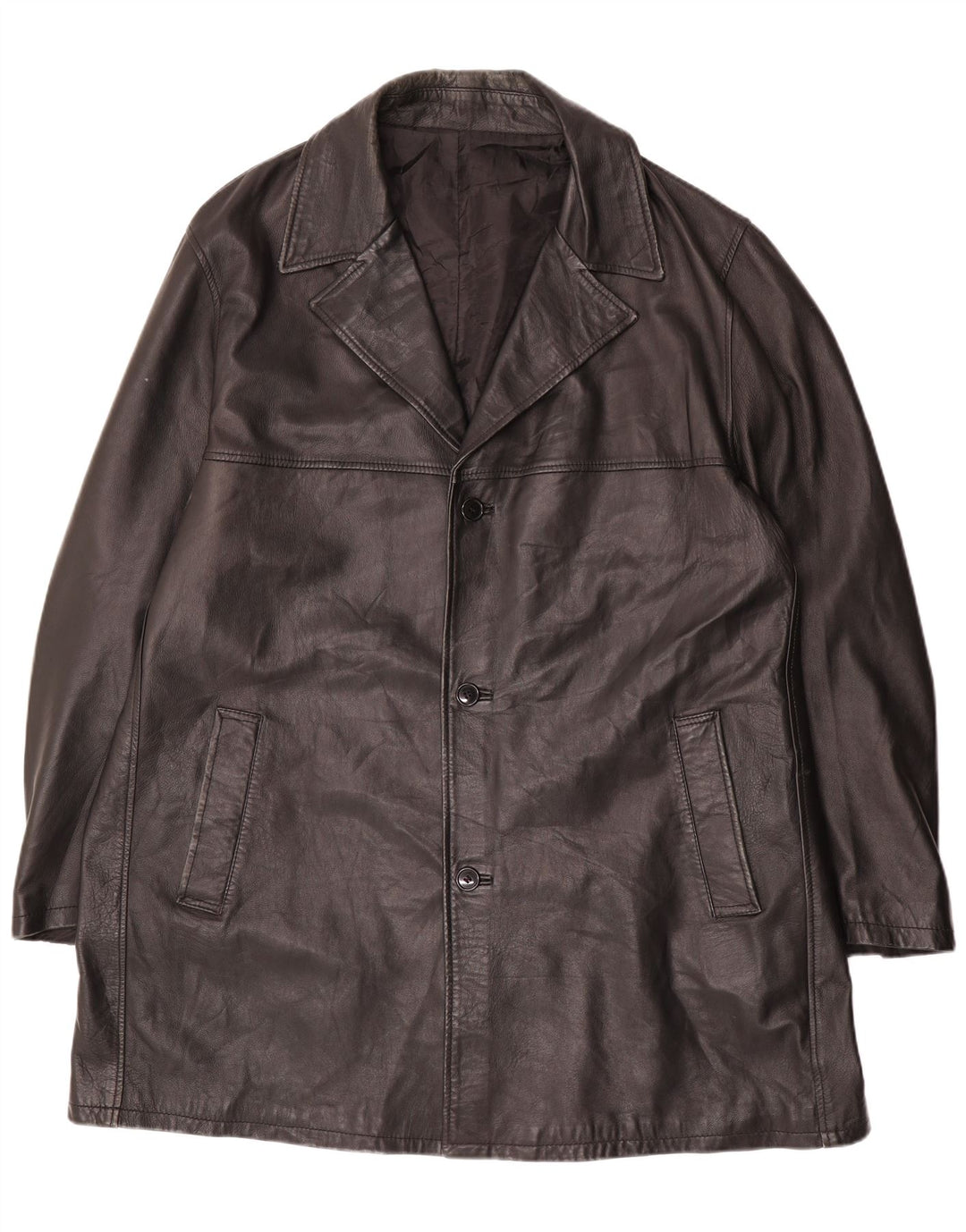 Vintage Herren Ledermantel Größe 62 4XL Schwarzes Leder