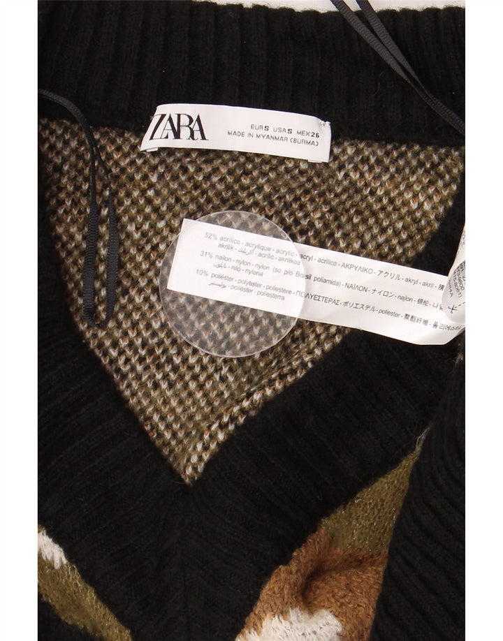 Zara Damen-Pullover mit V-Ausschnitt, Gr. 10, Größe S, mehrfarbig, Camouflage