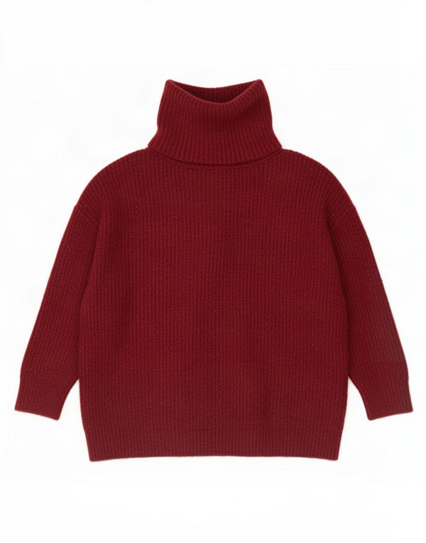 Zara Damen-Pullover mit Rollkragen, 3/4-Ärmel, Gr. 40, Burgunderrot