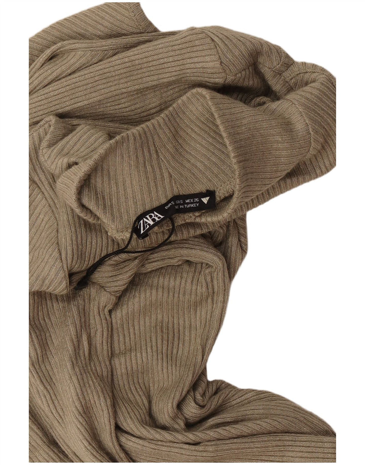 Zara Damen Langarm-Bodycon-Kleid UK 10 Small Khaki Polyester