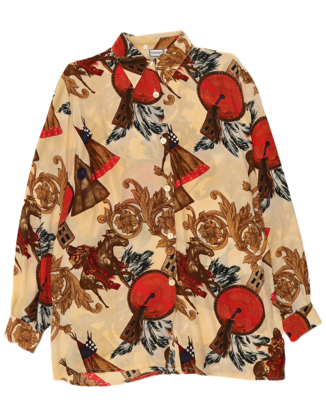 Swish Damen Longline-Hemdbluse mit abstraktem Muster UK 10 Small Beige