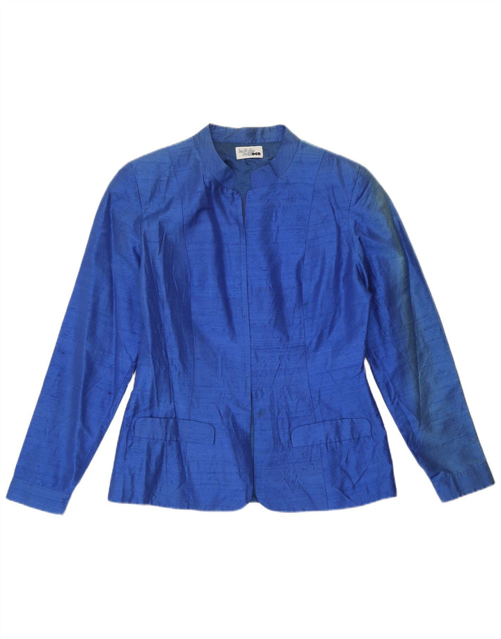 Vintage Damen Blazer Jacke UK 12 Mittelblaue Seide