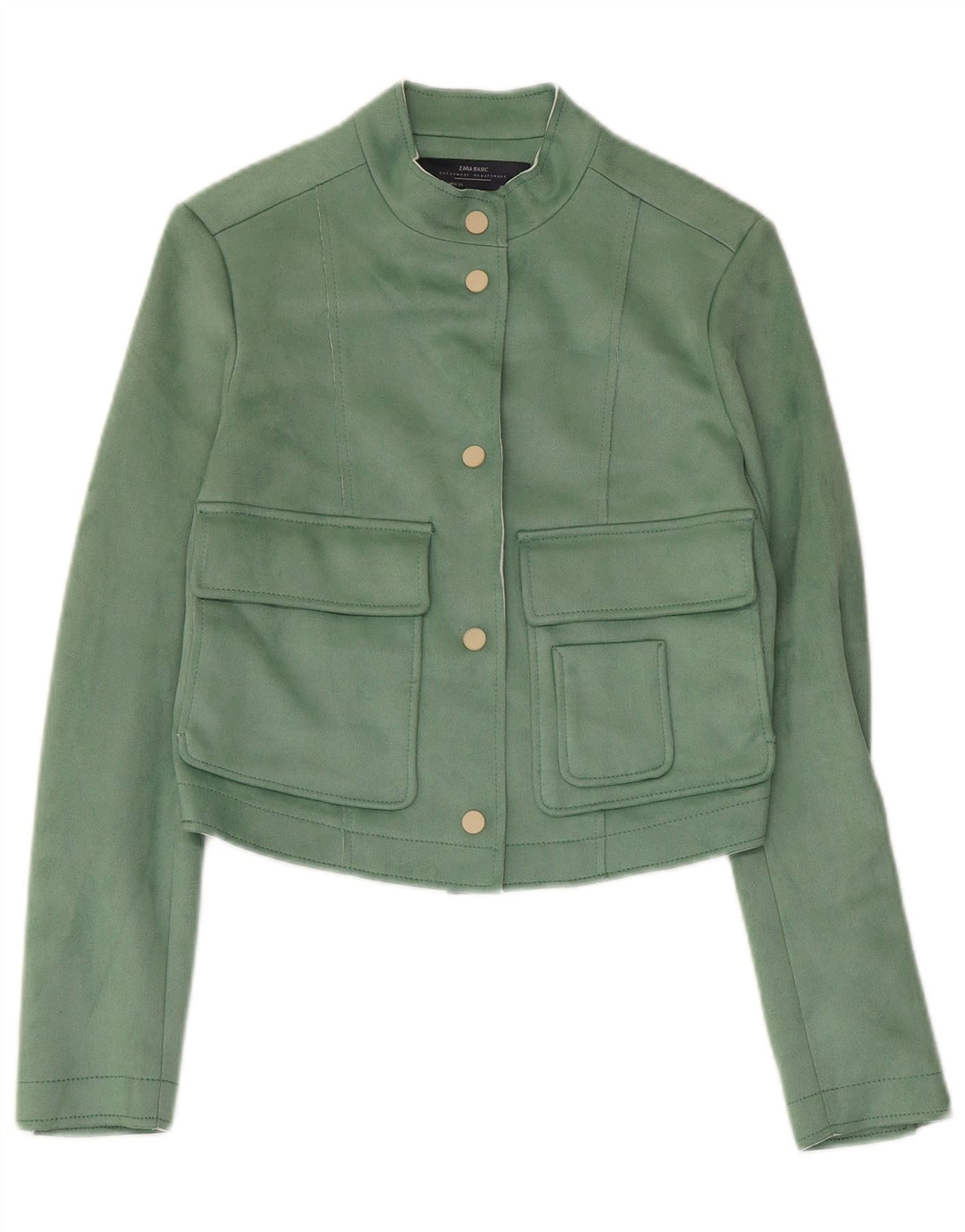 Zara Damen Crop Bomberjacke UK 6 XS Grün Polyester