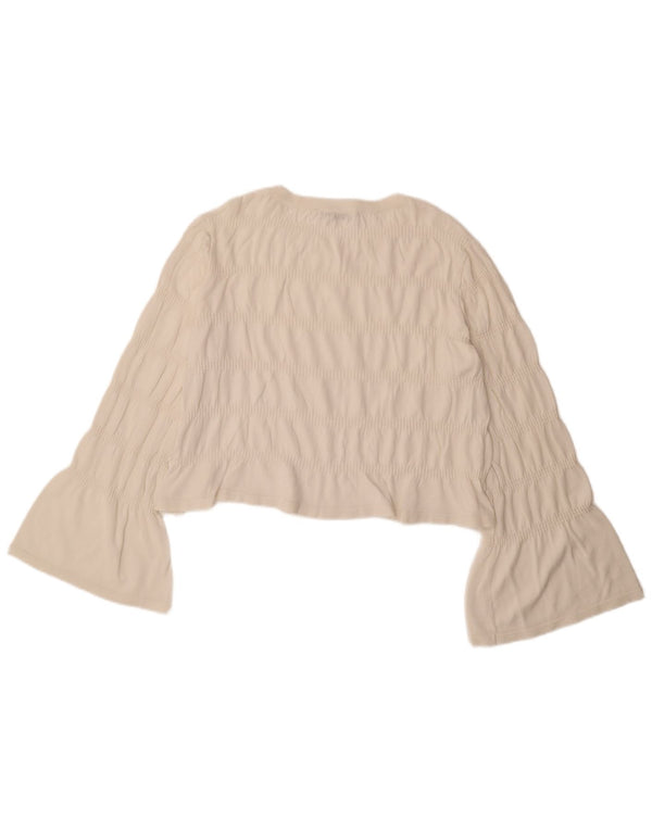 Zara Damen Crop Langarm Bluse Top UK 16 Large Weiß