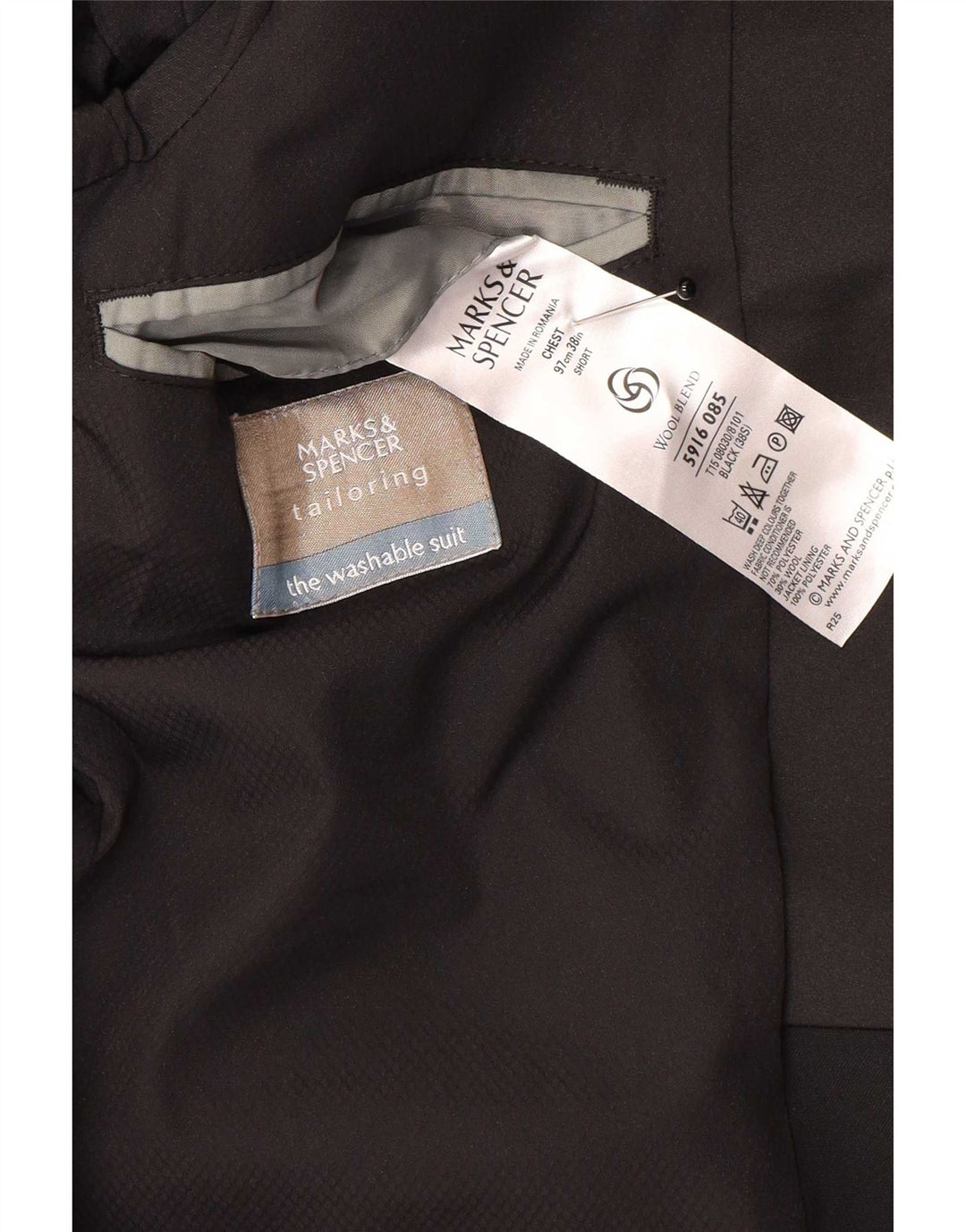 Marks & Spencer Herren-Blazer mit 1 Knopf, UK 38, mittelschwarze Wolle