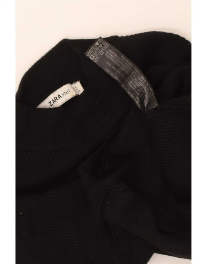 Zara Damen Crop Top Langarm UK 8 Small Schwarze Viskose