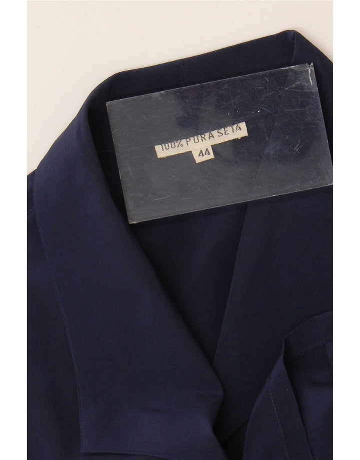 Vintage Damen Hemdbluse IT 44 Medium Marineblaue Seide
