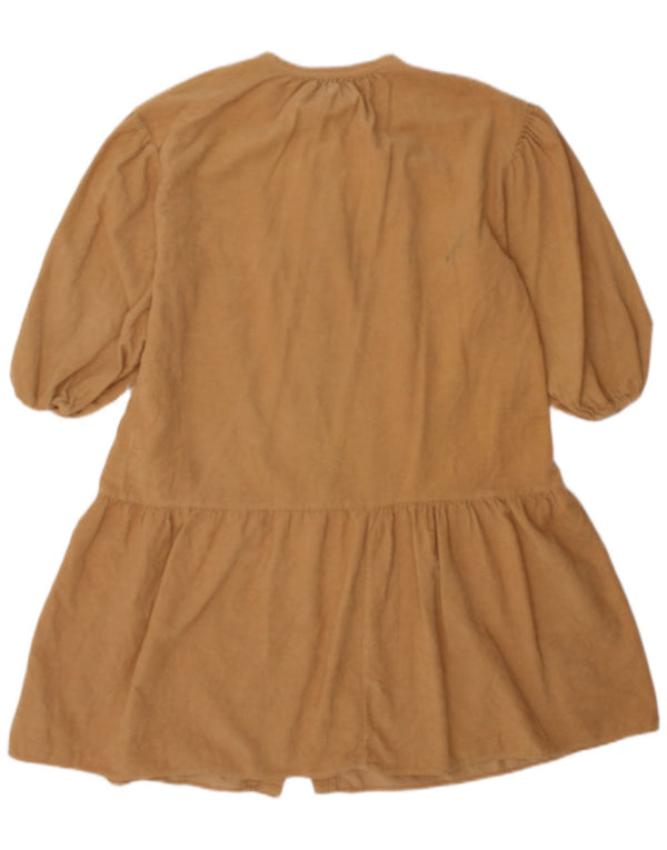 Zara Mädchen-Kleid aus Cord mit 3/4-Ärmeln, gestuft, 8–9 Jahre, Beige, Baumwolle