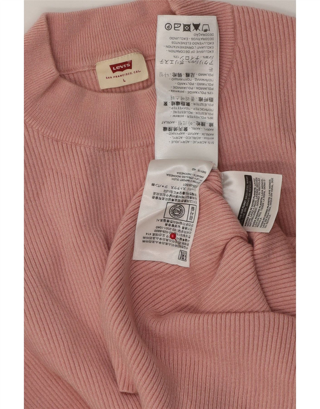 Levi's Damen Crop Top Langarm UK 16 Large Rosa Acryl