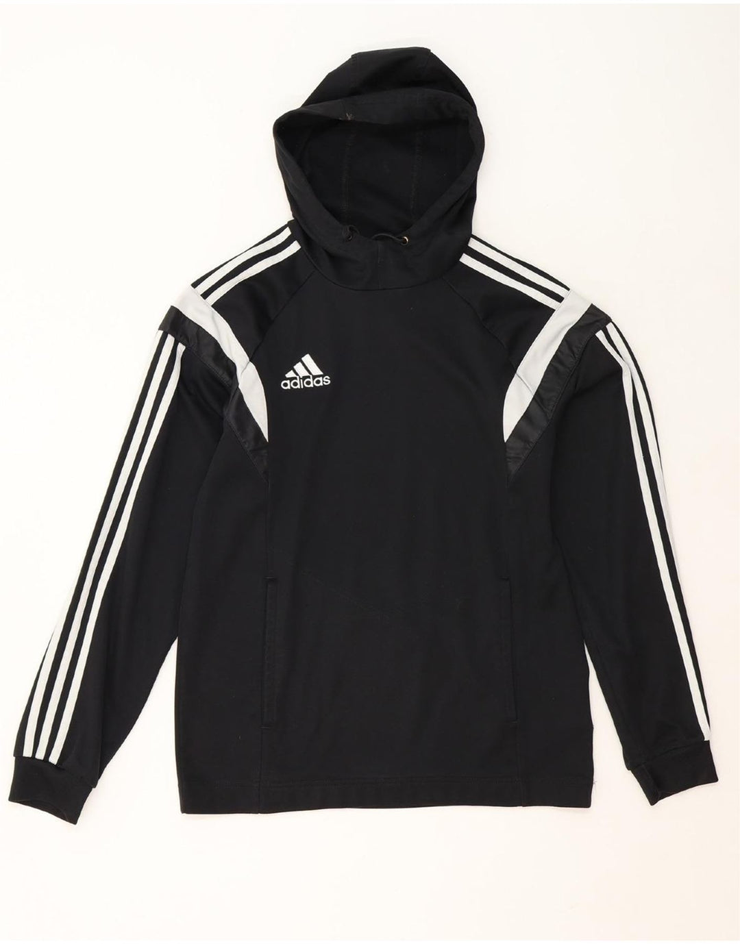ADIDAS Mens Hoodie Jumper Small Black Colourblock Polyester Vintage Adidas and Second-Hand Adidas from Messina Hembry 