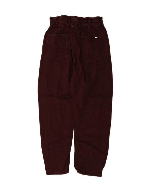 Zara Womens High Waist Crop Tapered Jeans EU 36 XS W26 L25 Burgundy Cotton