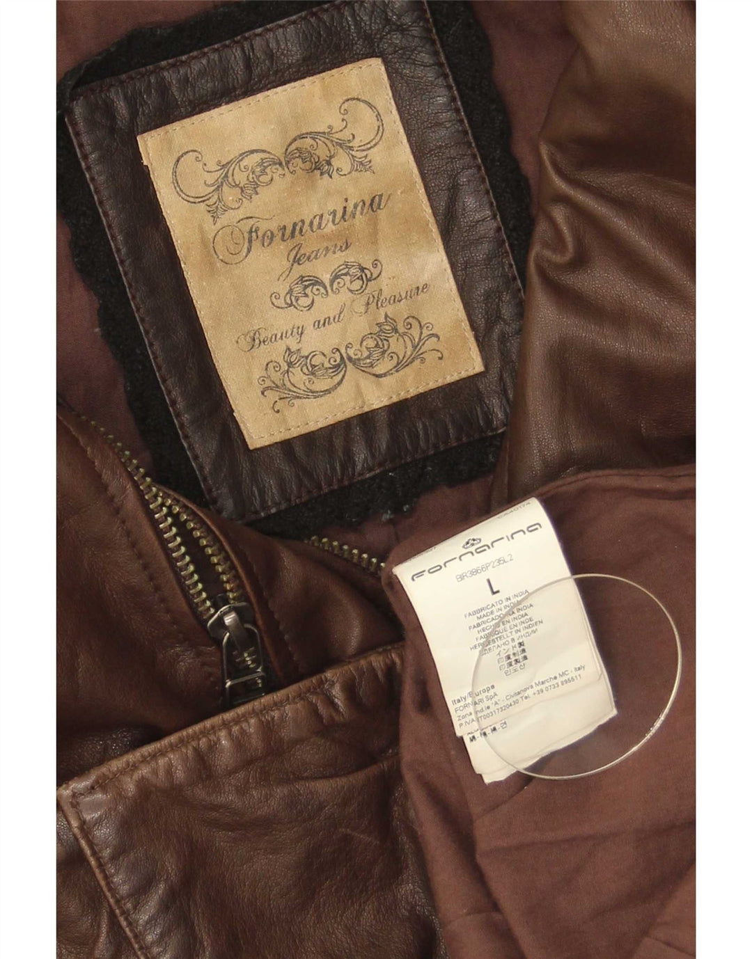 Fornarina Damen Militärlederjacke UK 14 Large Braun