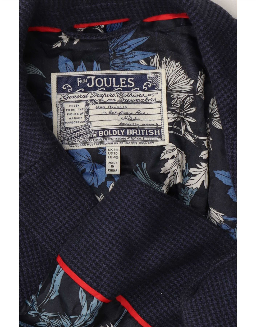 Joules Damen-Blazer mit 2 Knöpfen, Gr. 14, Marineblau, Hahnentrittmuster