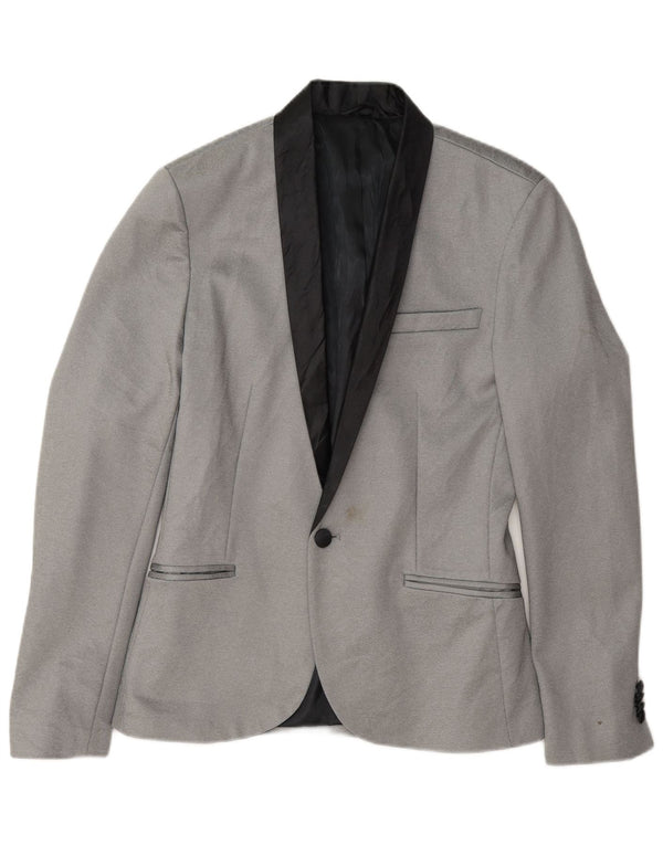 Zara Herren 1-Knopf-Blazerjacke UK 36 Small Grau Polyester