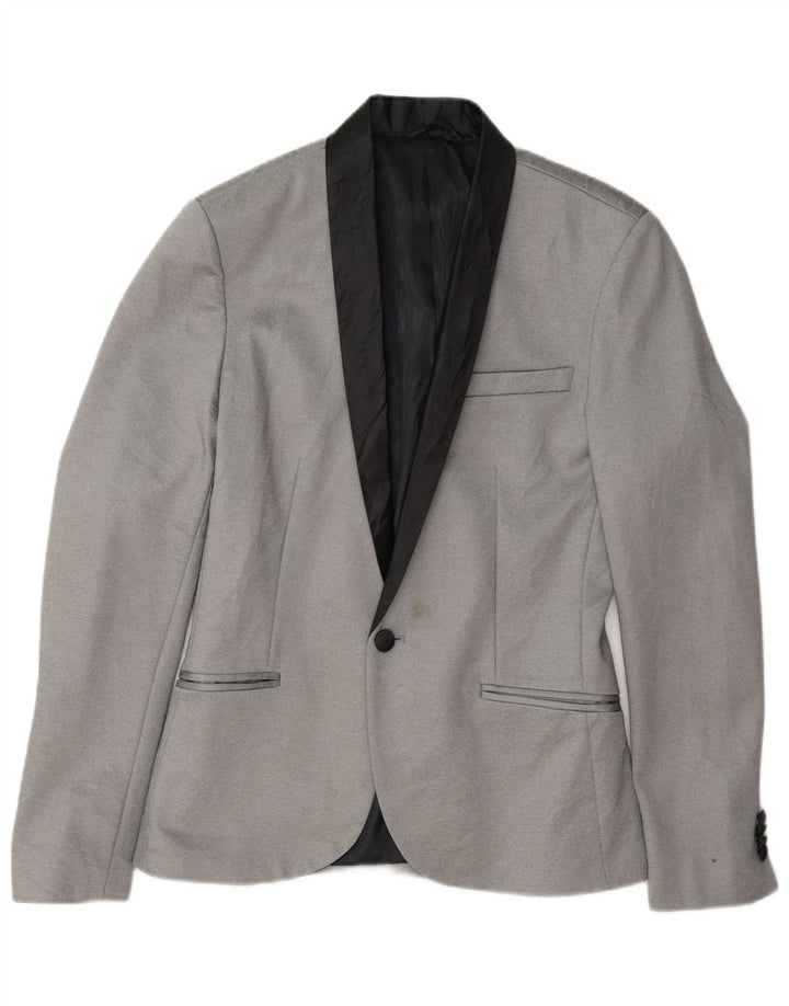 Zara Herren 1-Knopf-Blazerjacke UK 36 Small Grau Polyester