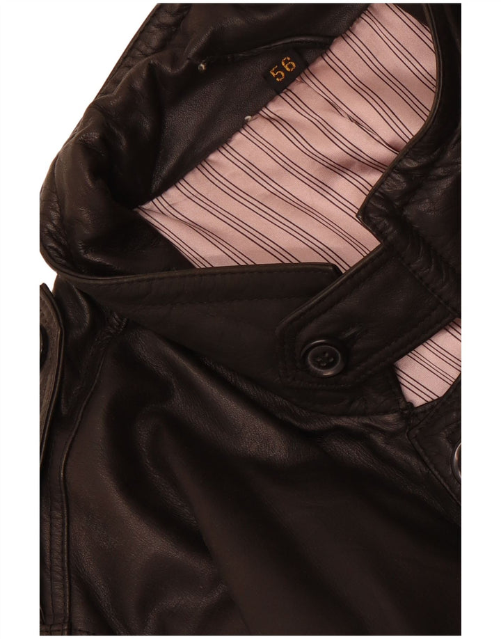 Vintage Herren Militärledermantel IT 56 3XL Schwarz