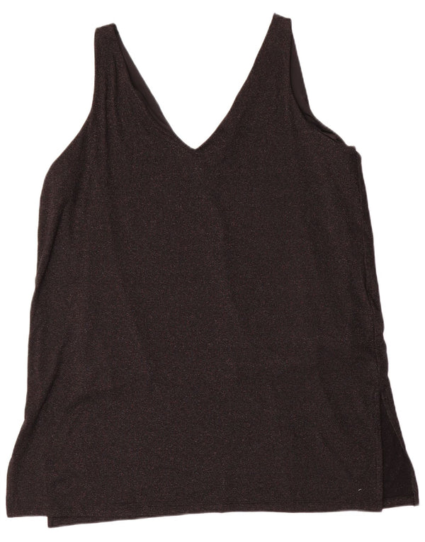 Marks & Spencer Damen ärmelloses Blusenoberteil UK 20 2XL Schwarze Viskose