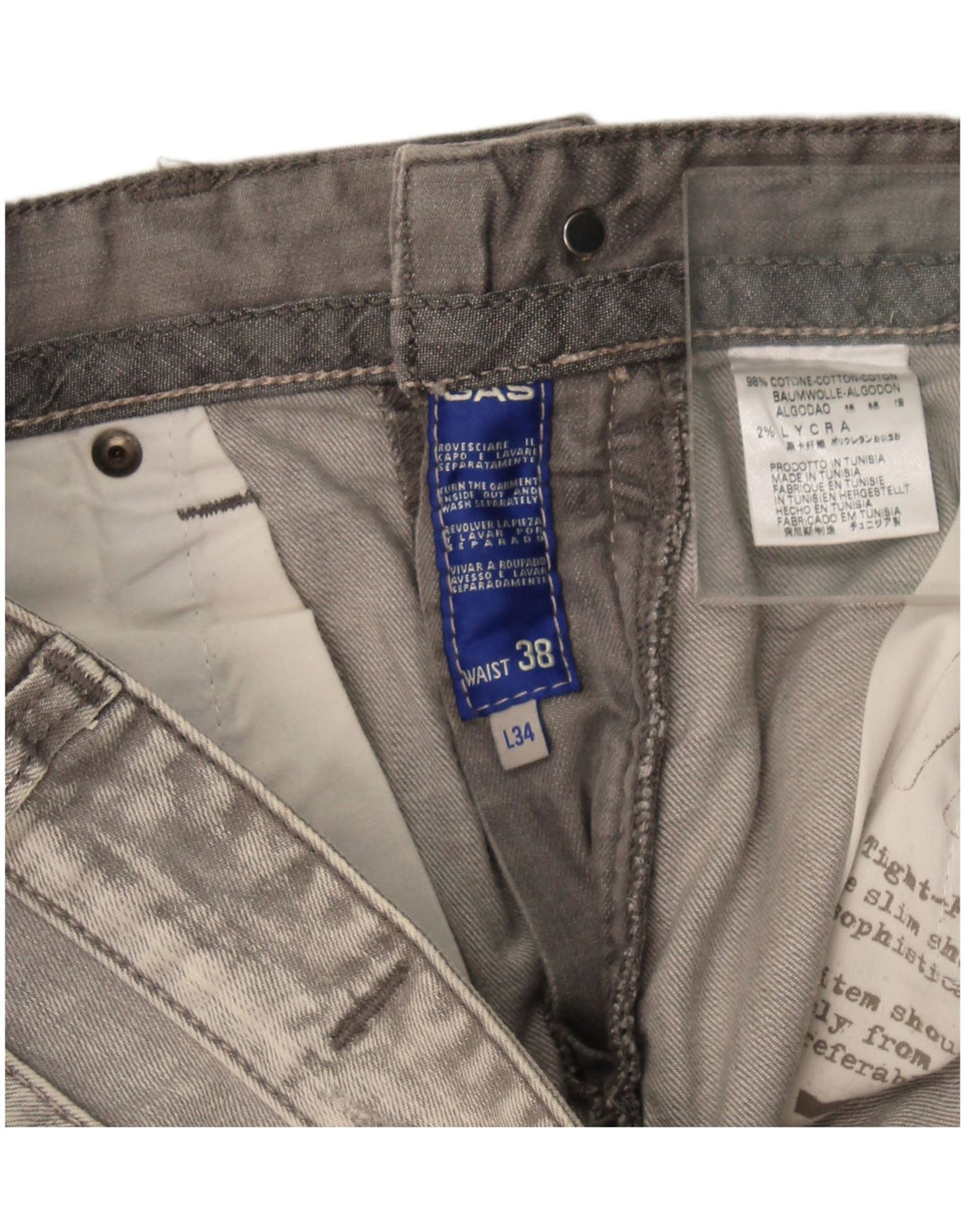 Gas Damen Straight Jeans W38 L34 Graue Baumwolle