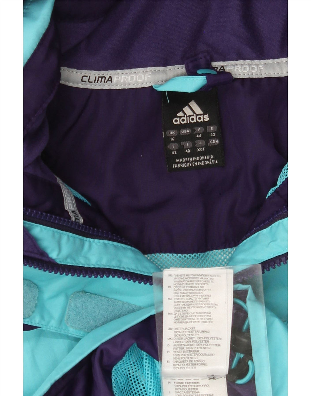 Adidas Damen Clima Proof Regenmantel mit Kapuze, UK 16, Größe L, blau, Polyester