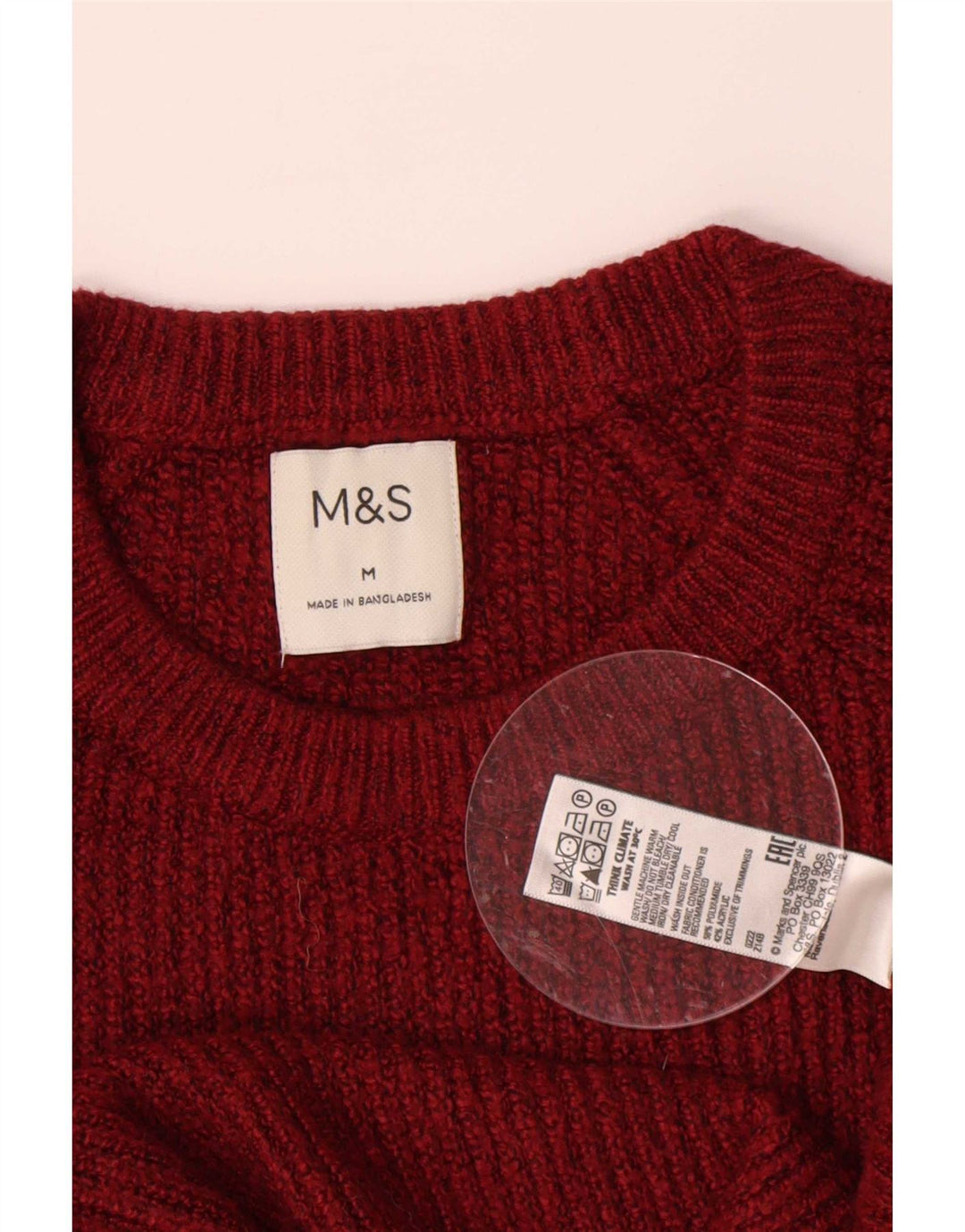 Marks & Spencer Herren-Pullover mit Rundhalsausschnitt, mittleres Burgunderrot, Polyamid