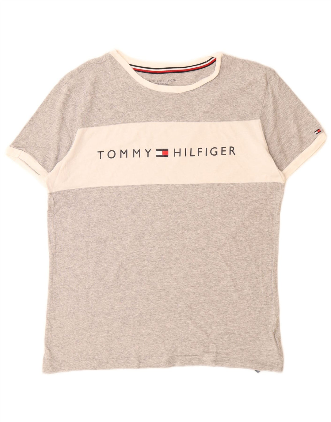 TOMMY HILFIGER Herren-T-Shirt mit Grafik, Größe S, Grau, Colourblock-Baumwolle