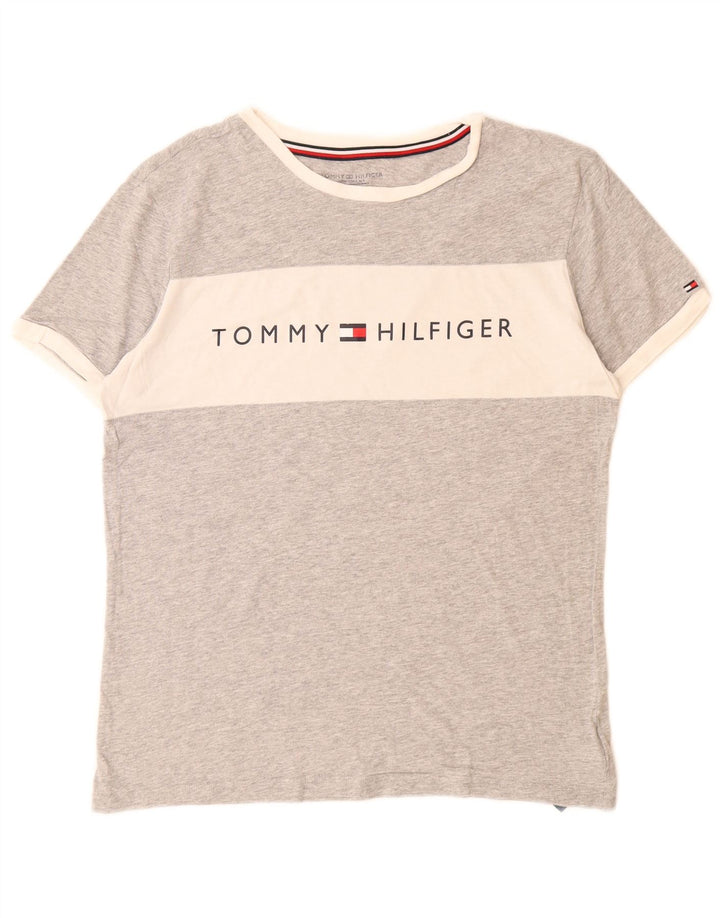 TOMMY HILFIGER Herren-T-Shirt mit Grafik, Größe S, Grau, Colourblock-Baumwolle