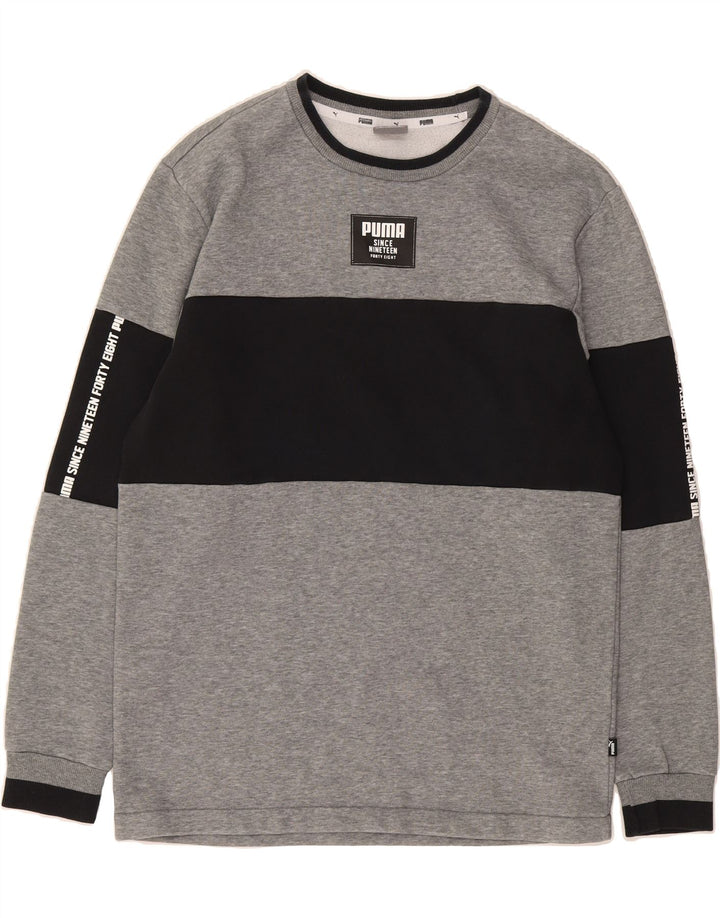 PUMA Mens Graphic Sweatshirt Jumper Small Grey Colourblock Cotton Vintage Puma and Second-Hand Puma from Messina Hembry 