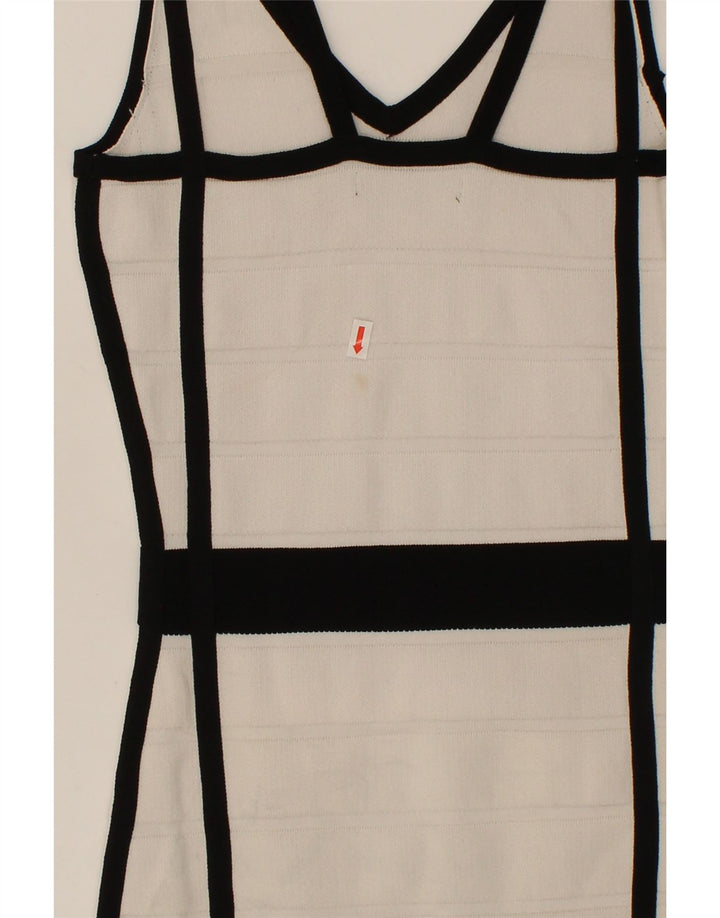 MANGO Womens Bodycon Dress UK 8 Small White Striped Viscose Vintage Mango and Second-Hand Mango from Messina Hembry 