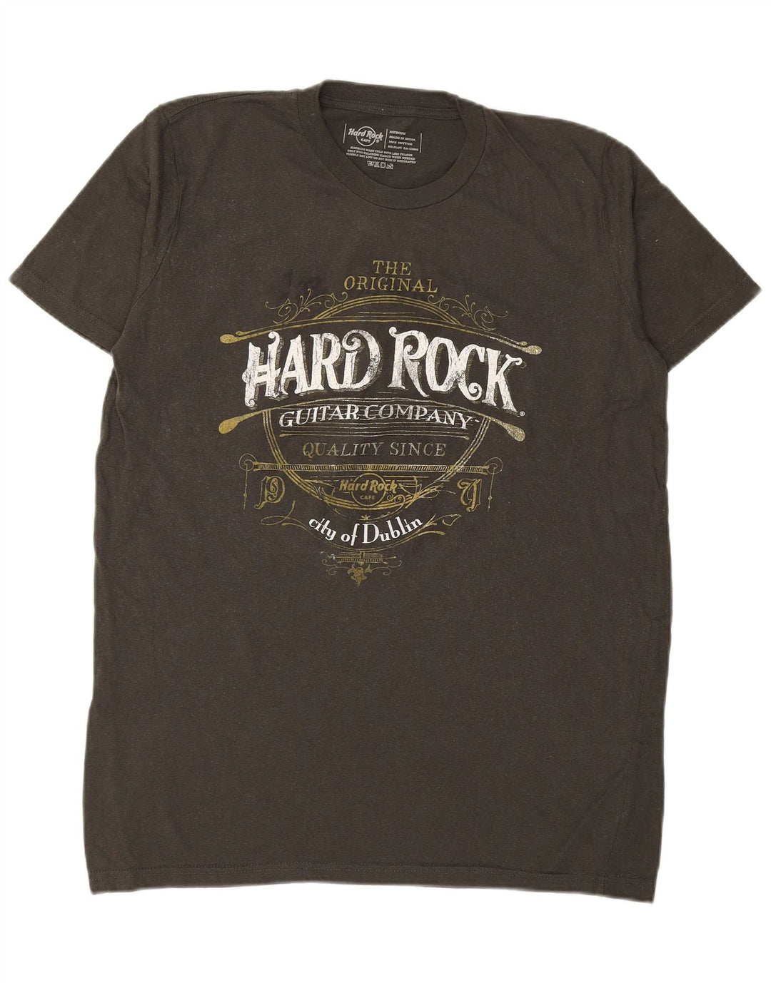 HARD ROCK CAFE Herren City Of Dublin Grafik-T-Shirt-Oberteil aus mittlerer Khaki-Baumwolle