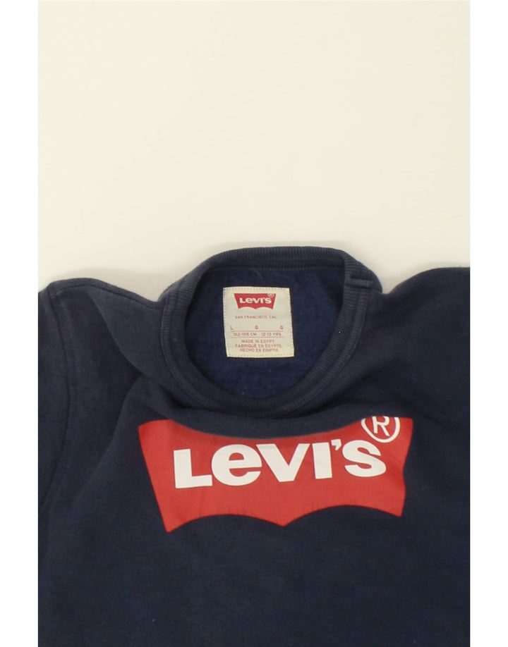 LEVI'S Boys Graphic Sweatshirt Jumper 12-13 Years Large  Navy Blue Cotton Vintage Levi's and Second-Hand Levi's from Messina Hembry 