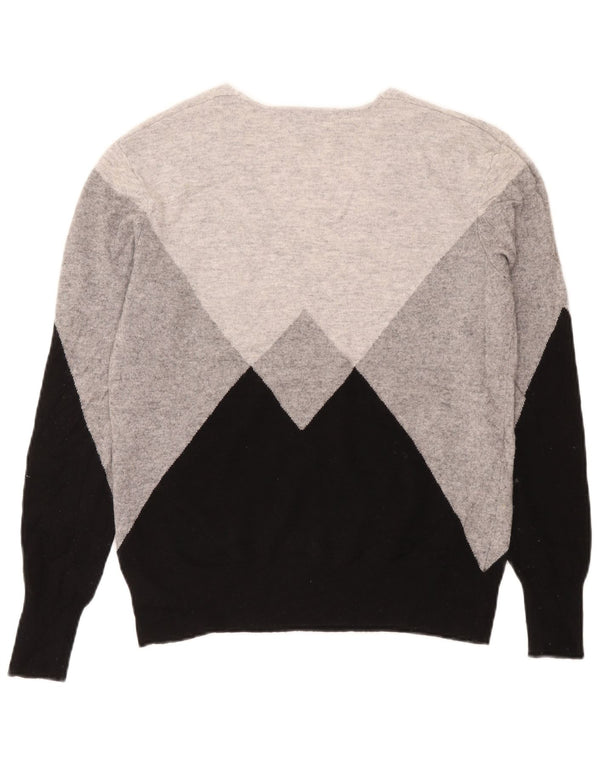 Reiss Damen-Pullover mit V-Ausschnitt, UK 14, mittelgraue Colourblock-Wolle