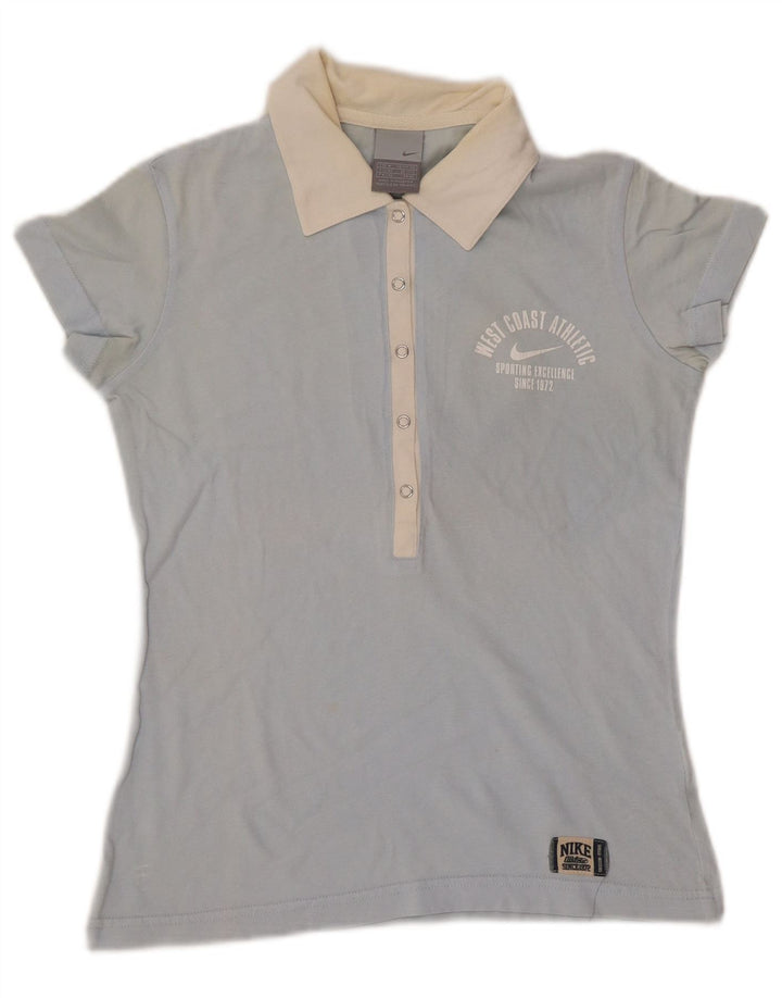 NIKE Damen-Poloshirt UK 10/12 Mittelblauer Farbblock