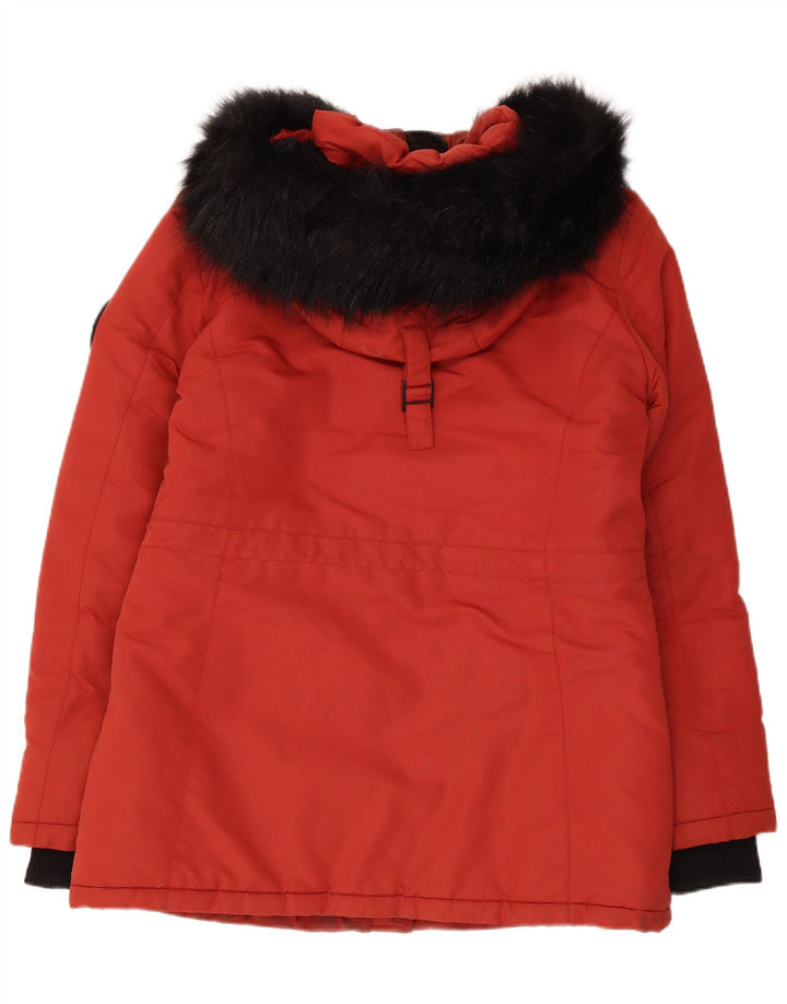 Superdry Damen-Parka mit Kapuze, übergroß, UK 10, Größe S, Rot, Farbblock