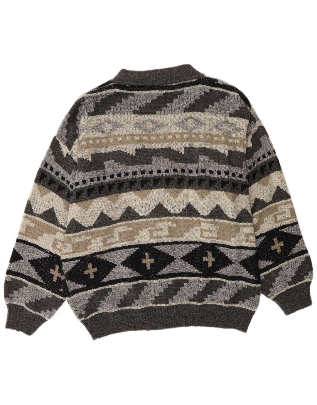 VINTAGE Herren Cardigan Pullover XL Grau Geometrisch Acryl