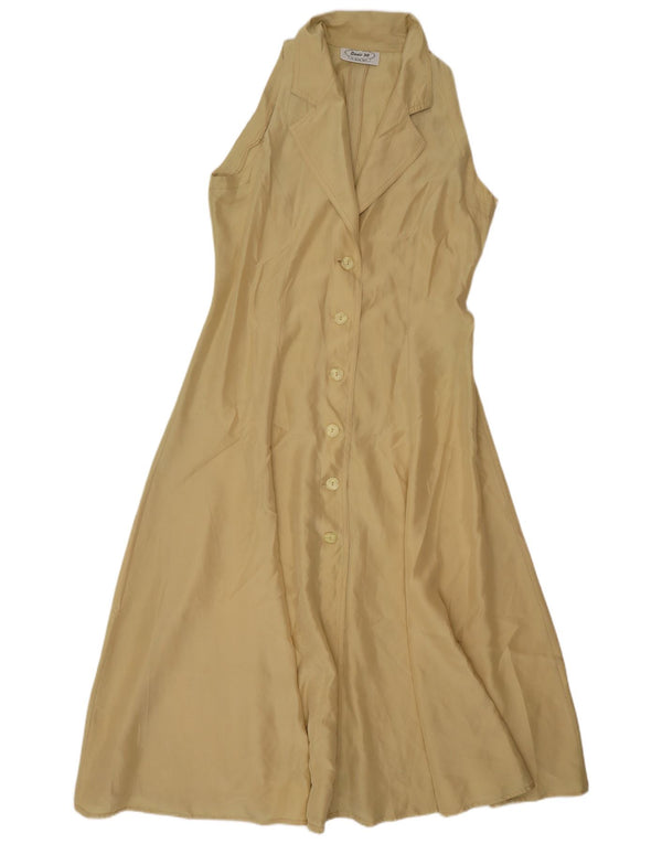 Vintage Damen Ärmelloses Hemdkleid UK 16 Large Beige