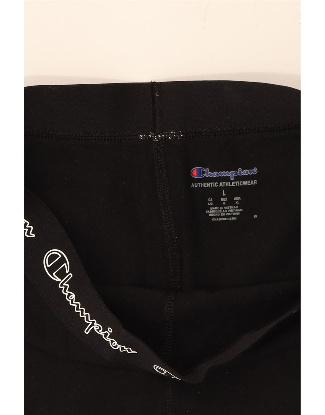 CHAMPION Womens Graphic Leggings UK 16 Large  Black Vintage Champion and Second-Hand Champion from Messina Hembry 